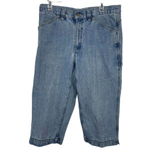 VTG Lee Baggy Y2k Capris Jeans 12M Womens Blue Denim Cotton Pockets Carpenter